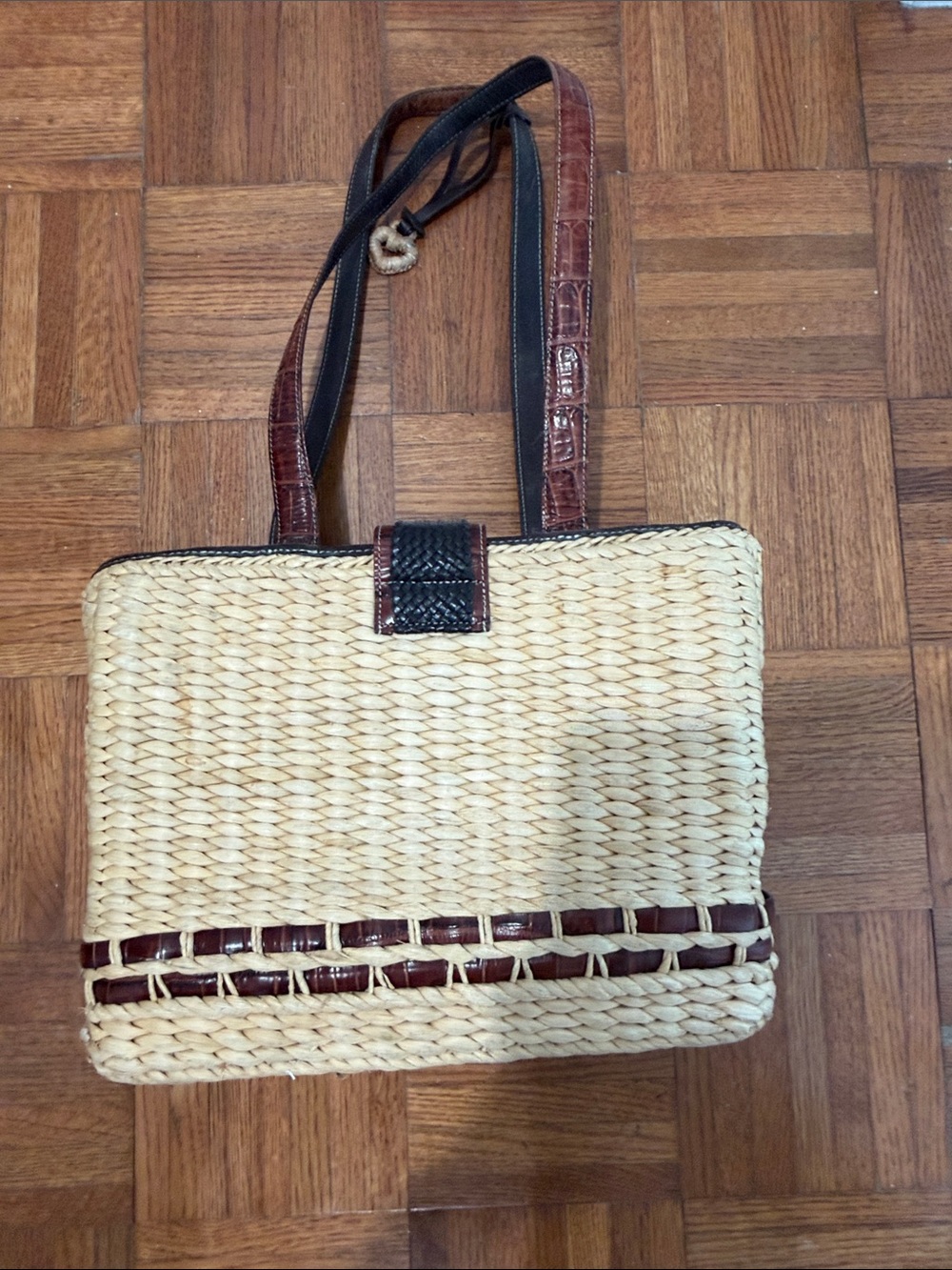 Brighton Natural Straw Tote with Brown Trim and Black Accent - Picture 5 of 6